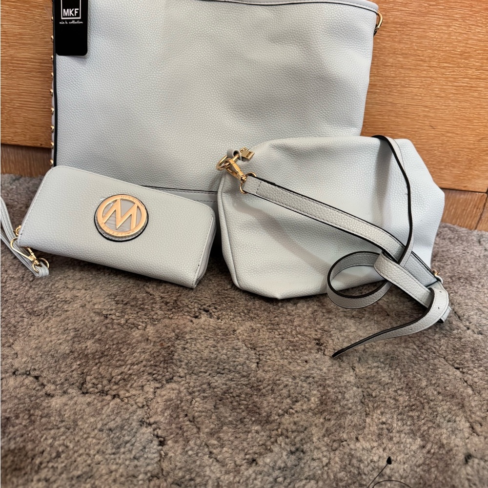 MKF Collection Chic White and Gold Shoulder Bag Set